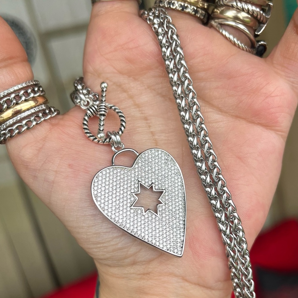 Clear cubic zirconia rhinestone cz heart silver choker necklace boho valentine - Picture 6 of 10